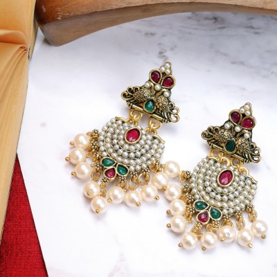 kritvi enterprise Ethnic Traditional Pearl Embedded Jhumka / Jhumki for Women and Girls Crystal, Beads, Diamond, Pearl Alloy Chandbali Earring