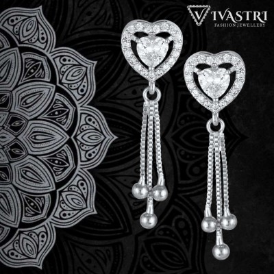 VIVASTRI Vivastri's Premium Rhodium Plated CZ Decorated Heart Style Drop Earrings Cubic Zirconia Alloy Drops & Danglers