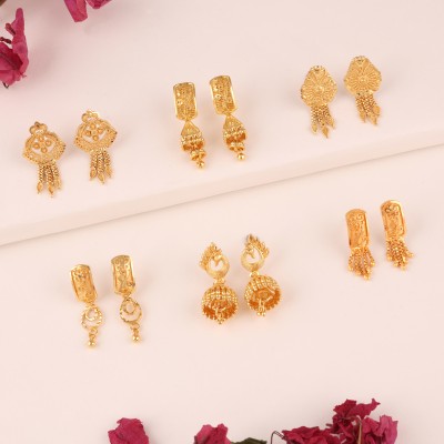 brado jewellery Combo of 6 Gold Plated Earrings for Women and Girls. Diamond Brass Drops & Danglers
