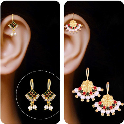 VIVASTRI Vivastri Elightfull CZ Stone Beaded Colourfull Designed Bugadi Earrings Cubic Zirconia Alloy Clip-on Earring