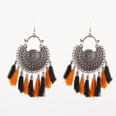Jamleen Gallery Orange Black Pompom Jhumkis Earrings Oxidised Jhumki Earring for Women and Girls Alloy Drops & Danglers