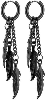 vien Punk Rock Feather Drop Dangle Earrings Huggie Hinged Hoop Earrings,(PACK OF 2PC) Metal Drops & Danglers