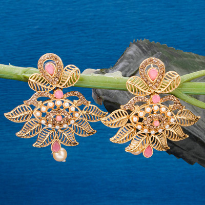Shostopper by Sukkhi Glittery Gold Plated Drop Earring For Women Pearl Alloy Drops & Danglers