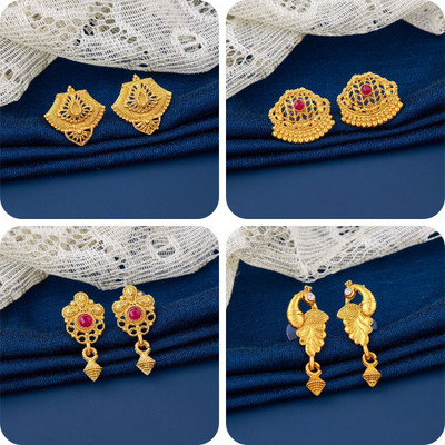 LALA LUXURY bestseller Combo of 4 Traditional Brass Earring Set