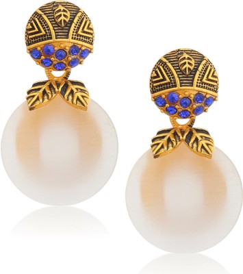 Sukkhi Fancy Leafy Gold Plated Pearl Dangle Earring Pearl Alloy Drops & Danglers