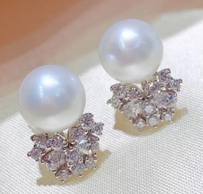 AKISON JEWELS Ad Stone Crystal Diamond Pearl Earrings For Women Girls Korean Fashion Earring Pearl, Cubic Zirconia, Crystal, Diamond Alloy Earring Set, Stud Earring, Drops & Danglers
