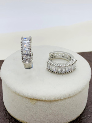 Hitarth Fashion Jewellery Partywear Silver Plated Bali Earring Cubic Zirconia Brass Stud Earring