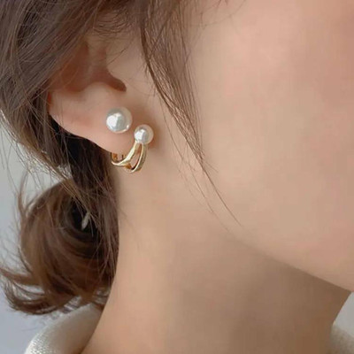 Exotique Korean Pearl Stud Double Sided 2 pcs/set Pearl Alloy Huggie Earring