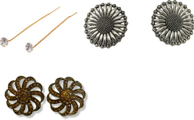 Happy Stoning Elite premium Earrings 3 Pairs Combo Brass Stud Earring, Ear Thread