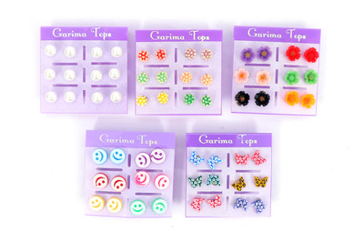 Honbon Combo Set of 30Pairs Multicolor & MultiShape Card Stud Earring For Girls & Women Plastic Stud Earring