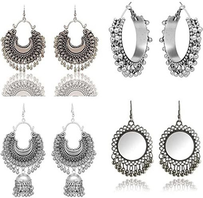 Mystory combo of 4(pairs) sterling silver oxidised droups & danglers Agate Alloy Drops & Danglers