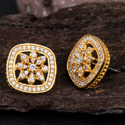 Sukkhi Square Floral Gold Plated Stud Earring For Women Cubic Zirconia Alloy Stud Earring