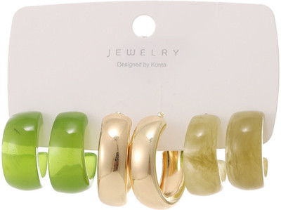 Oulik Contemporary Glam in Gold Plated & Acrylic 3 Pairs of Earrings Combo Set. Acrylic, Resin Earring Set