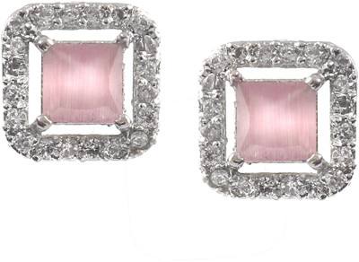 Pallavi Creation Earrings Silver Plated Square Tops Ad Cz Multi-Color Stones Boxy Design Stud Cubic Zirconia, Crystal Brass Stud Earring