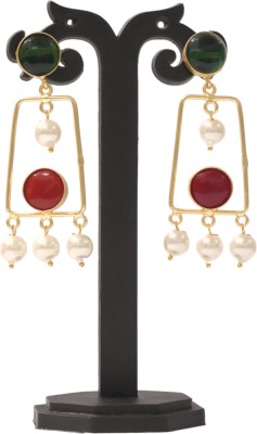 JHUMKARANI 18k Gold Plated Pearl Designer Earrings with Monalisa Brass Jhumki Earring