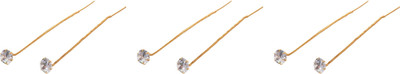 Happy Stoning Combo of 3 Gold plated Sui Dhagga Earrings Zircon Brass Ear Thread