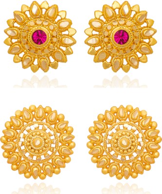 LUV FASHION Traditional South Screw Back Round Stud Earring Collection Pack Of 2 Pair Brass Stud Earring