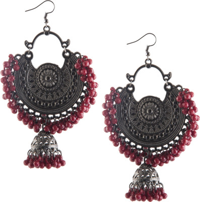 Jamleen Gallery Maroon Designer Jhumki Black Oxidised Jhumki Earring for Women and Girls Alloy Drops & Danglers
