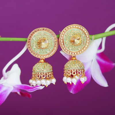 Sukkhi Glorious Rose Gold Plated Mint Collection Jhumki Earring For Women Alloy Jhumki Earring