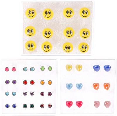 NAVMAV Multi Crystal Stone Design Small Stud Earring Casual & Office Wear Modern Look Plastic Stud Earring