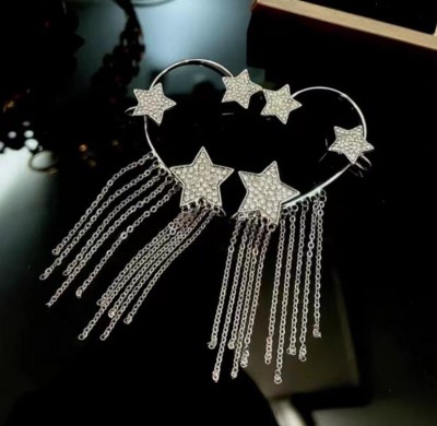 Arzonai 1 Pair five-pointed star tassel chain ear hanging star diamond earrings Metal Stud Earring