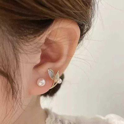 AVR JEWELS Stylish leaf Shape stud Earrings for women and girls Metal Stud Earring