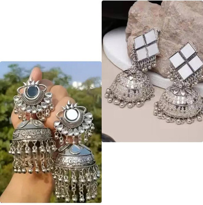 OXICRAFT Oxidised Silver Jhumka Earrings_PO2 Alloy Earring Set