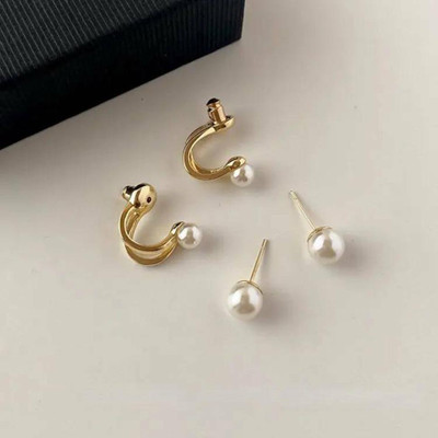 Exotique Exotique Double Sided Pearl Stud earrings Korean 2 in 1 Earrings Pearl Alloy Stud Earring