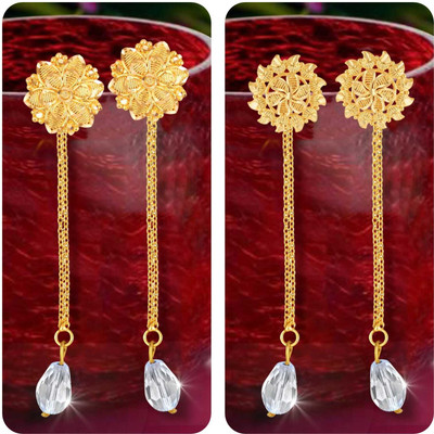 VIVASTRI Removable Stud Jhumki Chain Drop Earring Combo setof 2 Beads Alloy Earring Cubic Zirconia Alloy Drops & Danglers