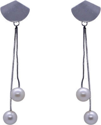 RR Trader Trendy Long Chain Drop Earrings with Dual Pearls for Women & Girls Metal Earring Set