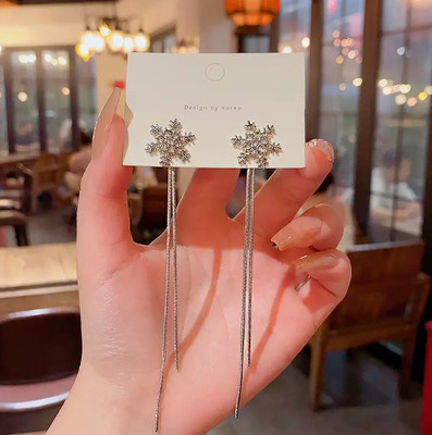 AKISON JEWELS Earrings For Women Girls Snowflake Stud / Chain Korean Earring party Daily wear Crystal, Diamond, Cubic Zirconia Alloy Earring Set, Drops & Danglers, Tassel Earring, Stud Earring