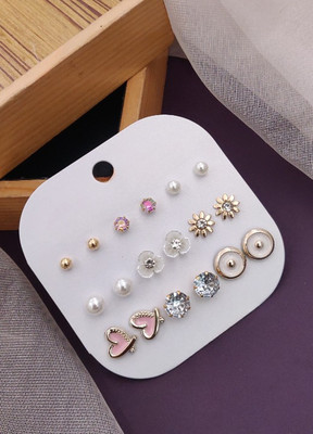 RARE ONE STUDIO 12 Pairs of Trendy Stud Earrings For Women & Girl's Wear at Every Ocassion Alloy Stud Earring
