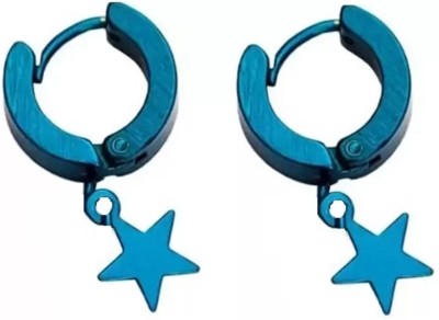 NNPRO Valentine Gift Star Charm Drop Blue Hoop Earrings 1 Pair Metal Hoop Earring