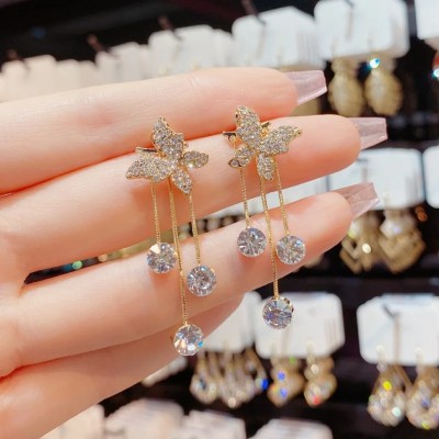 Exotique Korean Style Stone Decor Butterfly Shaped Earrings Alloy Rhinestone Studs, Drops & Danglers