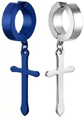 vien Jewelry Jesus Cross Earring Stainless Steel Drop Earring (BLUE/SILVER) Stainless Steel Drops & Danglers