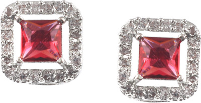 Pallavi Creation Earrings Silver Plated Square Tops Ad Cz Multi-Color Stones Boxy Design Stud Cubic Zirconia, Crystal Brass Stud Earring