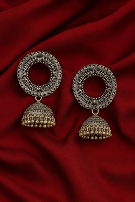 AZZURA GLANZ Women & Girls Antique Oxidized Silver-Plated Round Alloy Jhumki Earring
