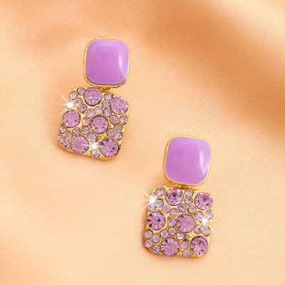 neze NZ 34 Gold-Plated Square Crystal Rhinestone Rhinestone Studs Earrings Alloy Drops & Danglers