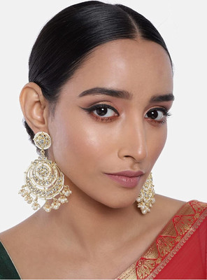 RUBI COLLECTIONS Ethnic Meenakari Kundan Chaand Traditional Earrings for Women and Girls Alloy Chandbali Earring