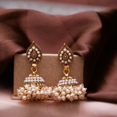 Antico Traditonal Ethnic Pearl Studded Gold Platted Big Oxxidize Jhumka Jhumki For Girl Alloy Jhumki Earring, Drops & Danglers, Chandbali Earring