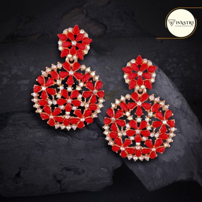 VIVASTRI Allure Beautiful Earrings CZ and Red Artificial Stone and chandbali Earrings Cubic Zirconia, Beads Alloy Chandbali Earring