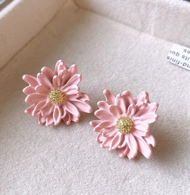 AKISON JEWELS Pink Flower Stud Earrings For Women Girls Korean earring Western Stylish Floral Alloy Earring Set, Stud Earring