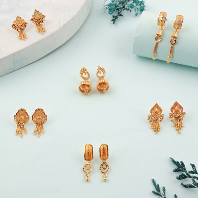 brado jewellery Combo of 6 Gold Plated Earrings for Women and Girls. Diamond Brass Drops & Danglers