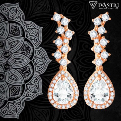 VIVASTRI Vivastri's Premium Rose Gold Plated CZ Studded WaterDroplet Style Drop Earrings Cubic Zirconia Alloy Drops & Danglers