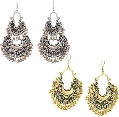 AVR JEWELS Pack of 2 Gold Half Moon and Double Layered Afgani Silver Chandbali Alloy Chandbali Earring