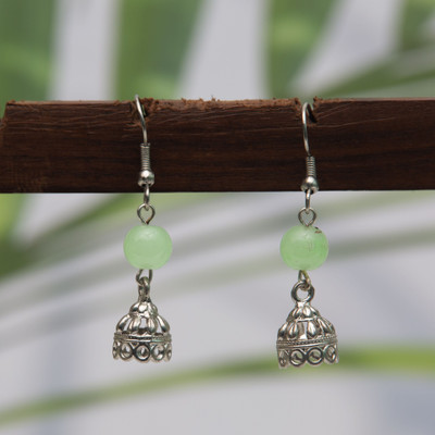 Jamleen Gallery Boho Chic Oxidised Jhumka Earrings with Bold Light Green Beads Alloy Drops & Danglers