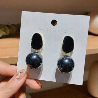 Miraclewood Trending Korean Black Peral Earrings for Women Girl western Party Wear Stylish Pearl Alloy Drops & Danglers, Hoop Earring, Huggie Earring, Plug Earring, Stud Earring