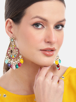 MANSIYAORANGE Gold-Plated Contemporary Beads & Stones Studded Drop Earrings Pearl, Beads, Zircon, Crystal, Cubic Zirconia Brass Drops & Danglers