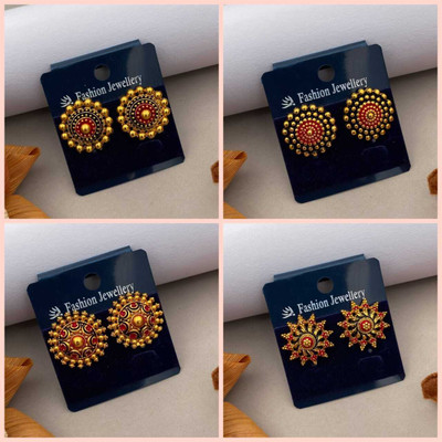 SIMANDHAR ART Combo of 4 Traditional Gold Plated Earrings for Women & Girls Brass Jhumki Chalcedony Alloy, Brass, Copper Drops & Danglers
