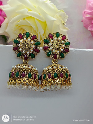 Misba Premium Collections Maroon green Multicolored Jhumki Earrings for women Pearl Alloy Jhumki Earring